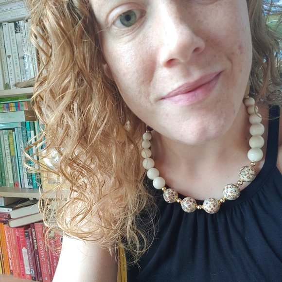 Handmade Purple and White Round Beaded Choker Necklace - Picture 6 of 6